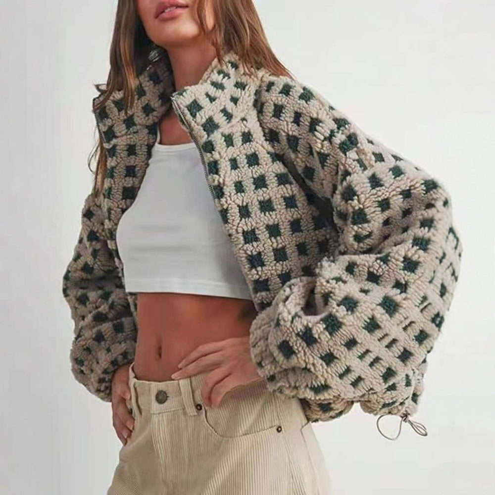 Damen kuschelige Fleecejacke im modernen Karodesign Heidi-Mode
