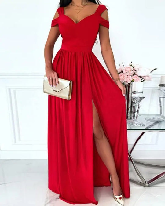 Damen Maxikleid mit charmantem Ausschnitt und asymmetrischem Schlitz Heidi-Mode