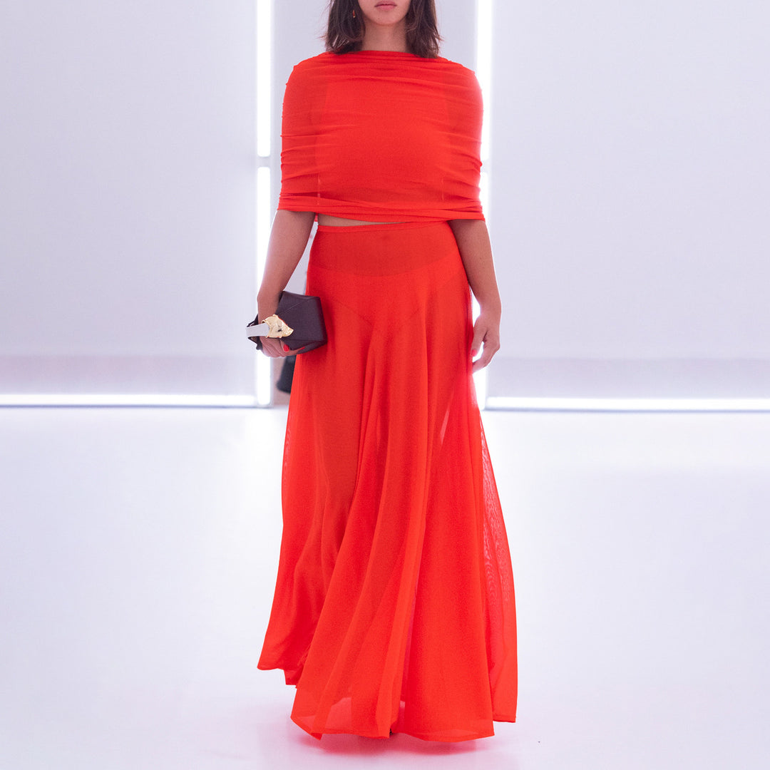 Damen Transparente Maxi-Kleid mit Drapierung Heidi-Mode