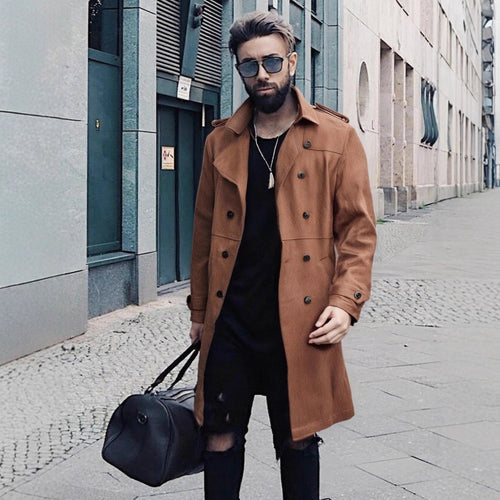 Herren Elegante Suede Trenchcoat mit doppelter Knopfleiste und praktischen Taschen Heidi-Mode