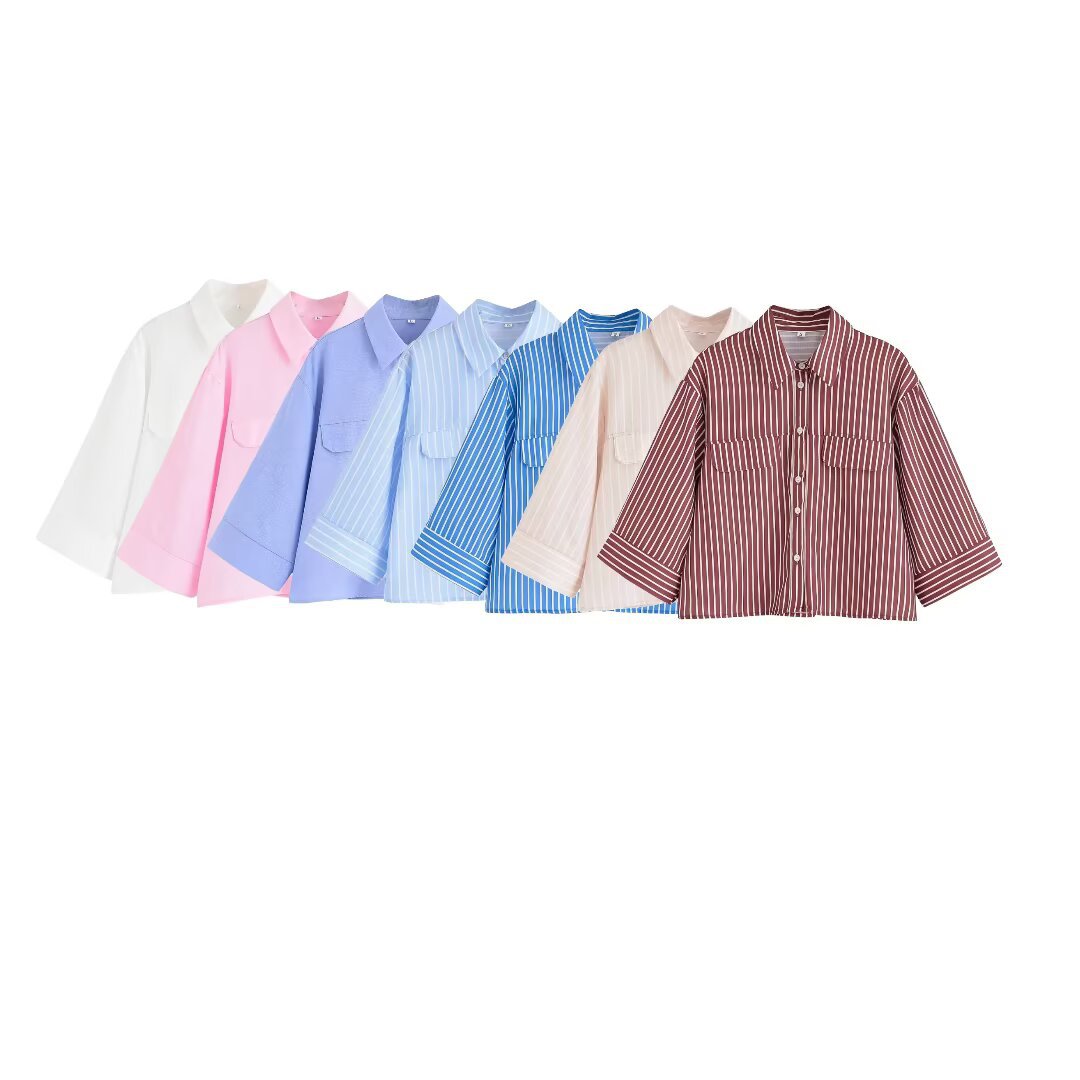 Damen gestreifte Bluse mit übergroßem Schnitt und praktischen Taschen Heidi-Mode