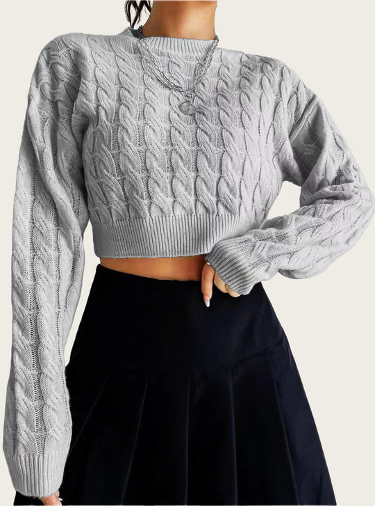 Damen kuscheliger Cropped Pullover mit Zopfmuster Heidi-Mode