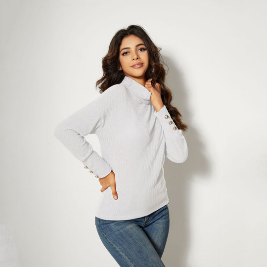 Damen Moderner Rollkragenpullover mit Knopfdetails Heidi-Mode