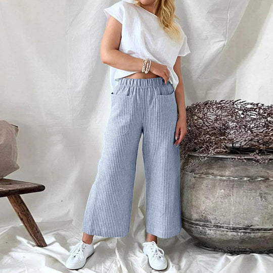 Heidi-Mode | Bequeme Gestreifte Weite Hose für Damen