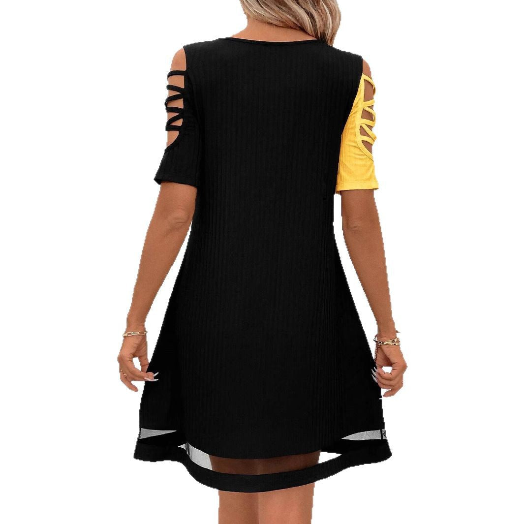 Damen modisches Freizeitkleid mit Cut-Out Ärmeln und asymmetrischem Design Heidi-Mode