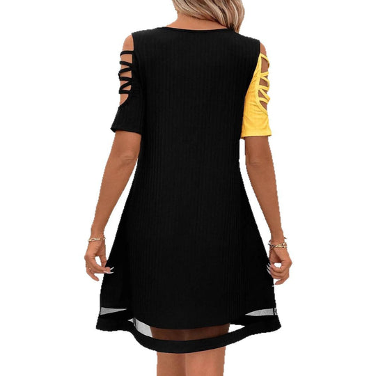 Damen modisches Freizeitkleid mit Cut-Out Ärmeln und asymmetrischem Design Heidi-Mode