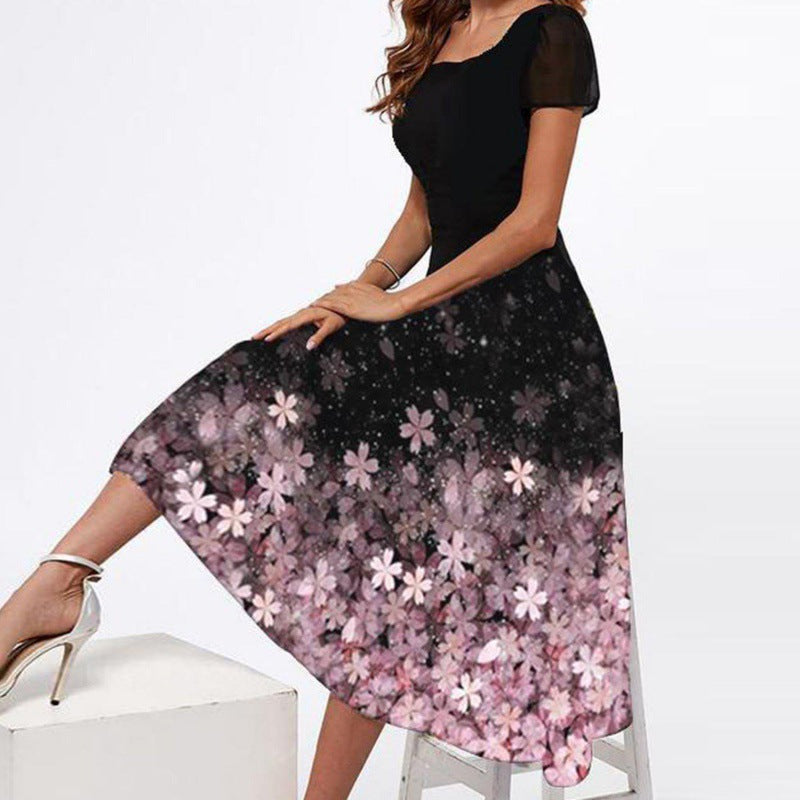 Damen Elegantes Midi-Kleid mit floralem Druck und schwingendem Saum Heidi-Mode