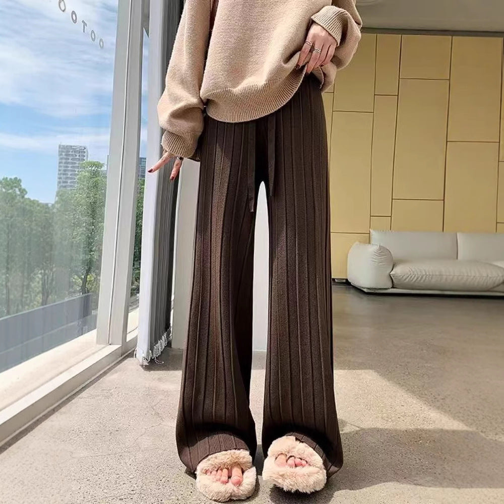 Damen weite Hosen mit vertikalem Streifendesign und elastischem Bund Heidi-Mode