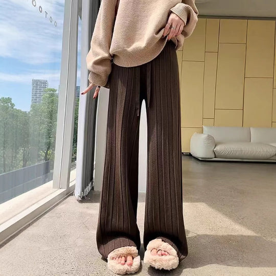 Damen weite Hosen mit vertikalem Streifendesign und elastischem Bund Heidi-Mode