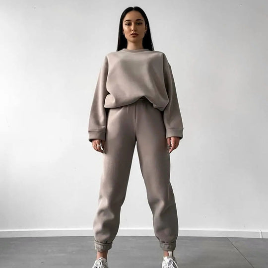 Damen lässiges Fleece-Trainingsset mit hoher Taille Heidi-Mode