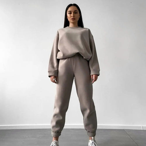 Damen lässiges Fleece-Trainingsset mit hoher Taille Heidi-Mode