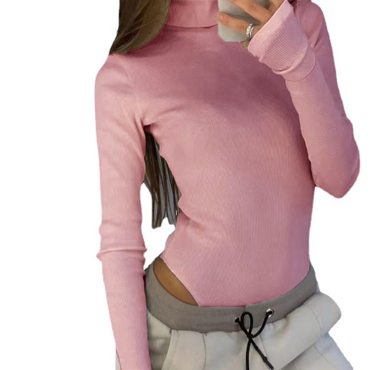 Damen Langarmbody mit hohem Kragen und Rippstruktur Heidi-Mode