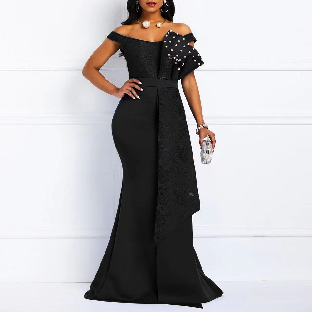 Damen Abendkleid mit eleganter Off-Shoulder-Design und kunstvollen Spitzenapplikationen Heidi-Mode