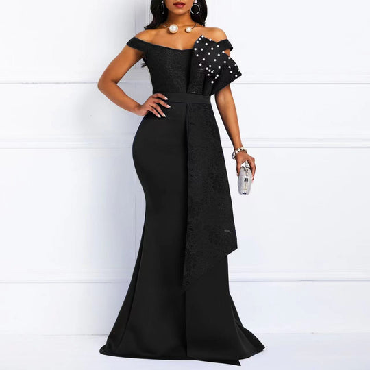 Damen Abendkleid mit eleganter Off-Shoulder-Design und kunstvollen Spitzenapplikationen Heidi-Mode