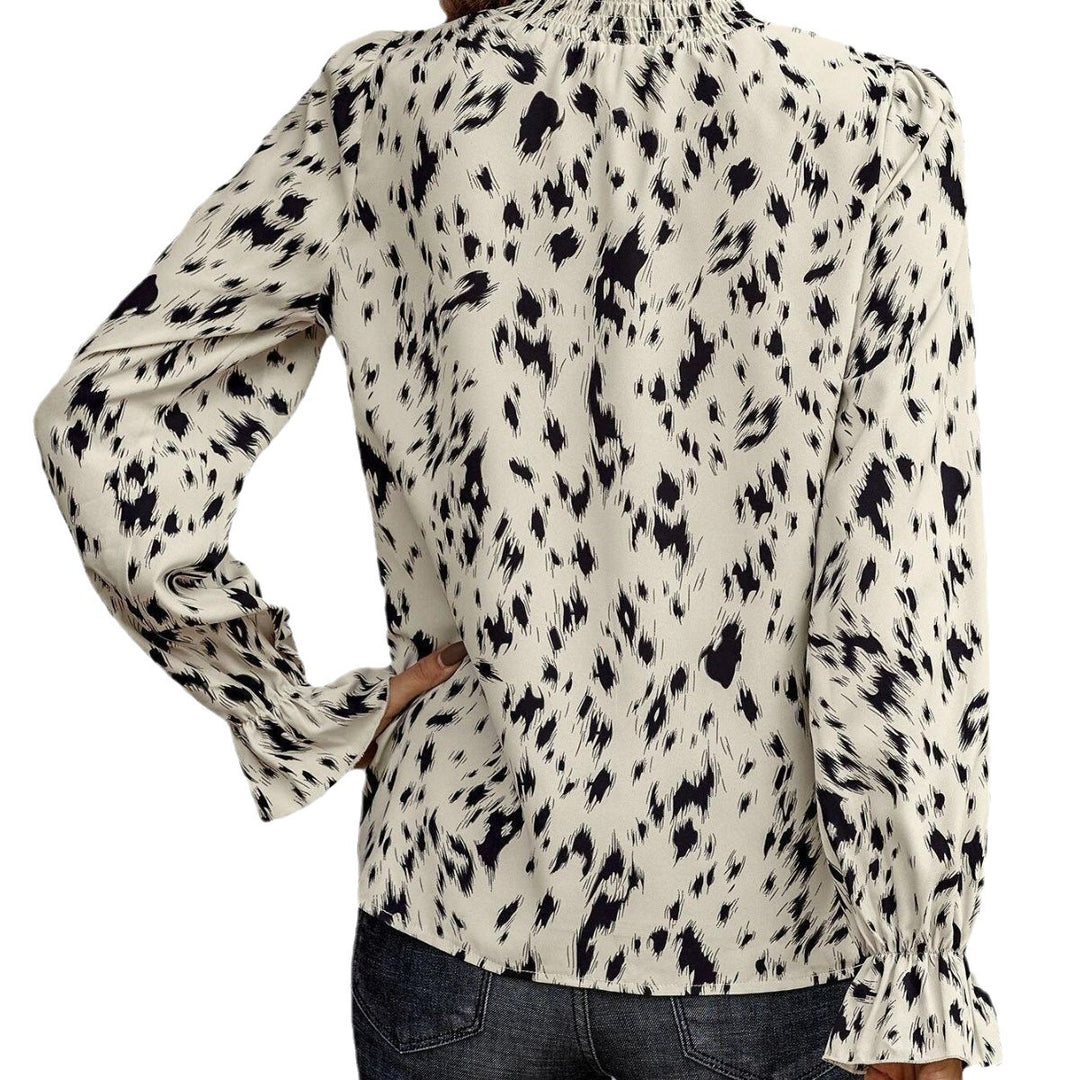 Damen elegantes Blusenshirt mit Rüschenkragen und tierischem Muster Heidi-Mode