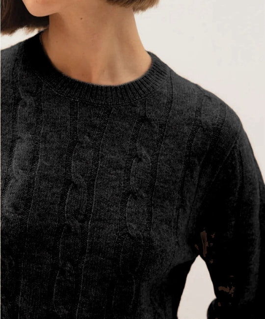 Damen Rückenschnitt Pullover mit strukturiertem Zopfmuster Heidi-Mode