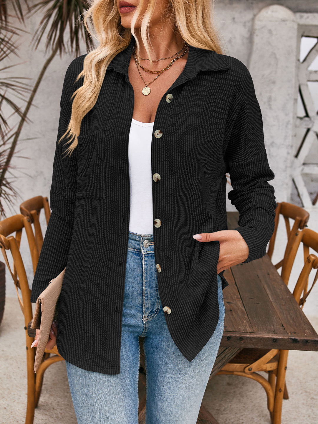 Damen Strickjacke mit strukturiertem Material und bequemen Taschen Heidi-Mode