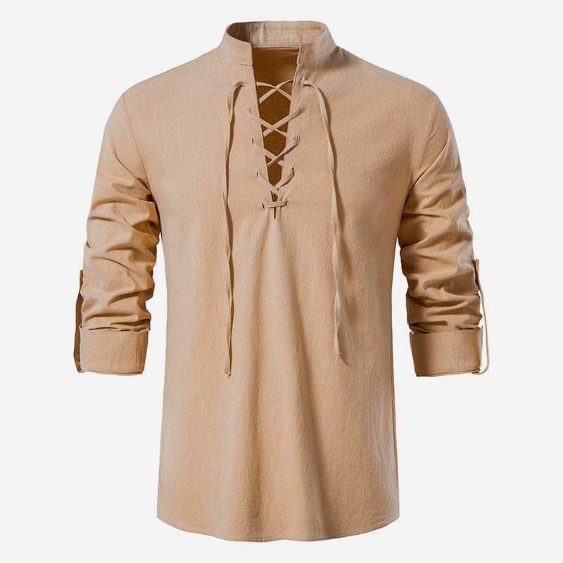 Herren lässiges Langarmhemd mit modernem Schnürdesign und hochqualitativer Baumwolle Heidi-Mode
