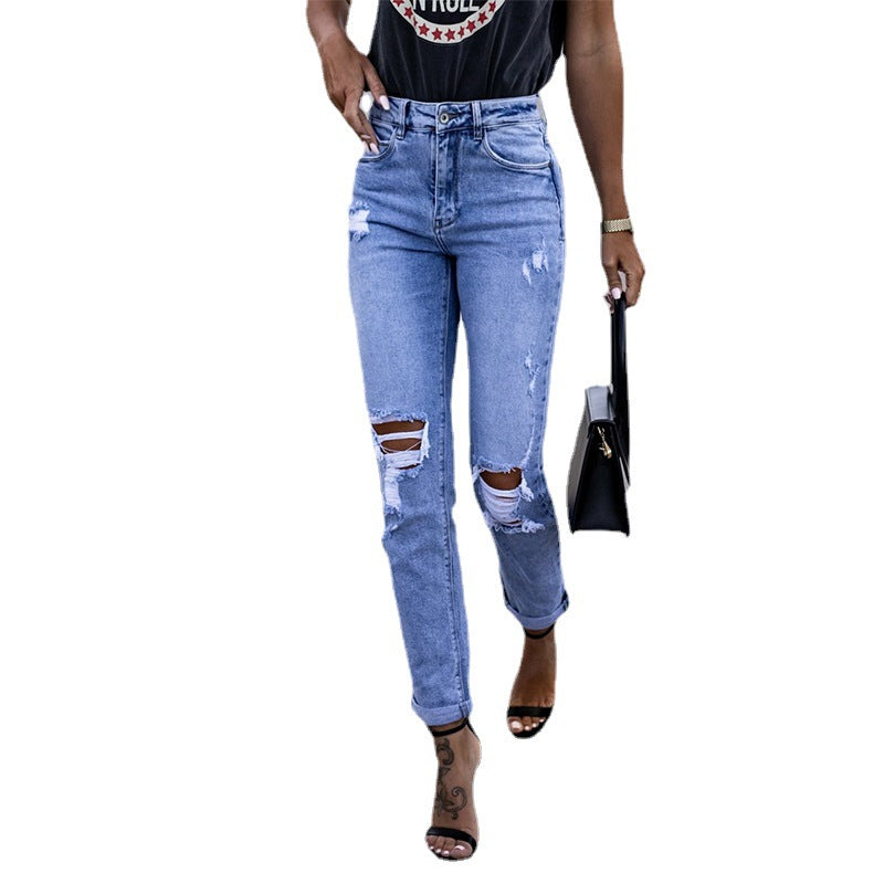 Damen Ripped High-Waist Jeans im lässigen Boyfriend-Stil mit Destruction-Details Heidi-Mode
