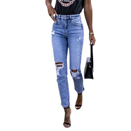 Damen Ripped High-Waist Jeans im lässigen Boyfriend-Stil mit Destruction-Details Heidi-Mode