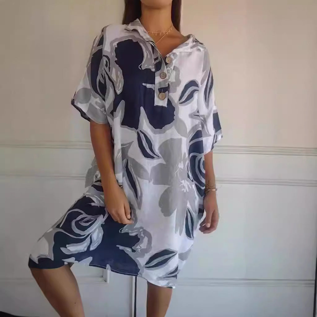 Damen luftiges Strandkleid mit modischem Muster und seitlichen Taschen Heidi-Mode