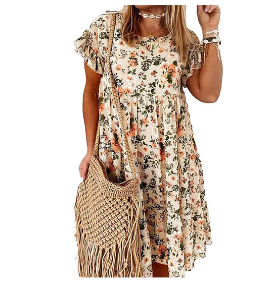 Damen Sommerliches Blumenkleid mit Rüschendetails und lässigem Schnitt Heidi-Mode