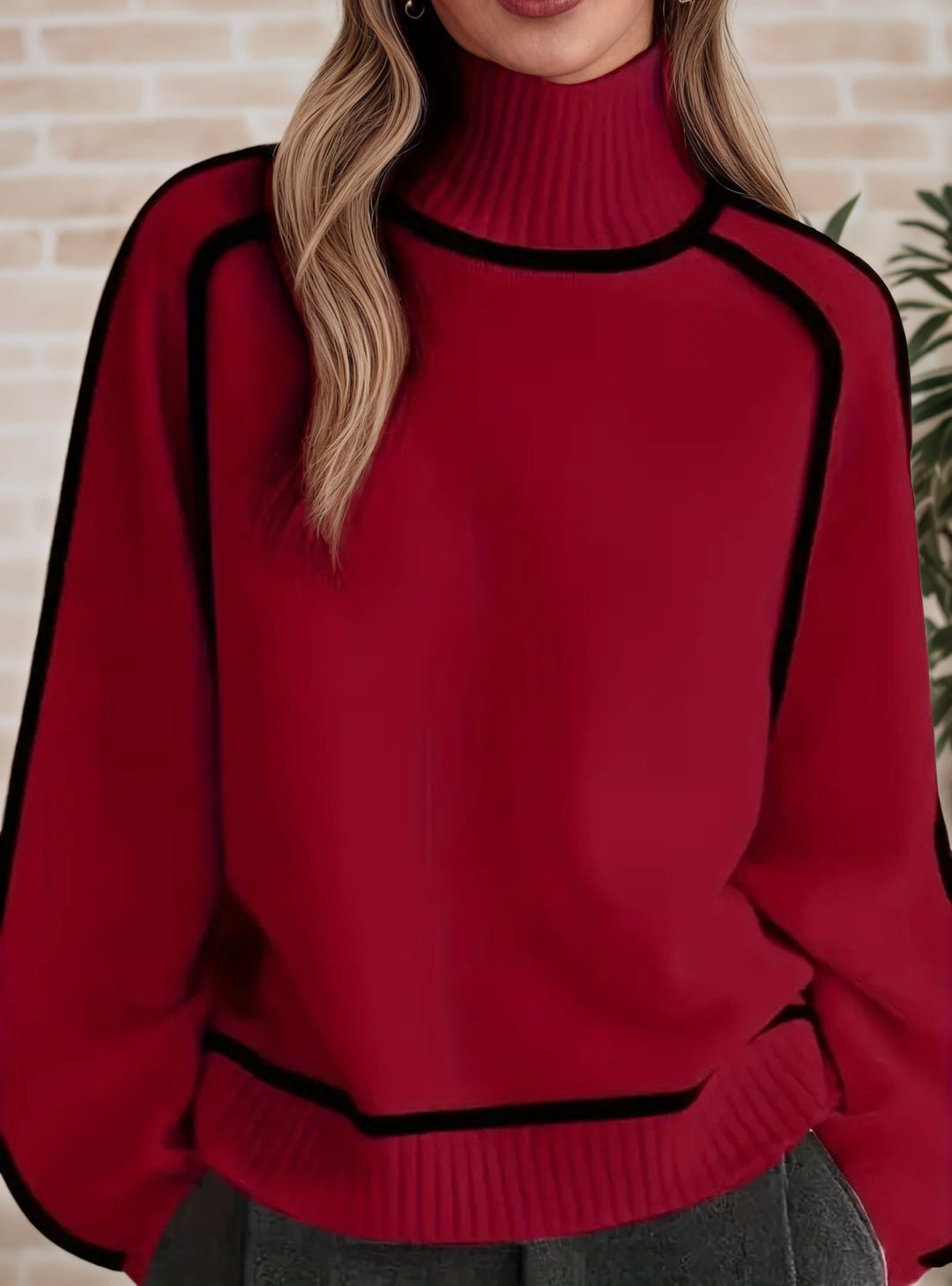 Damen Pullover mit hohem Kragen und Volumenärmeln Heidi-Mode