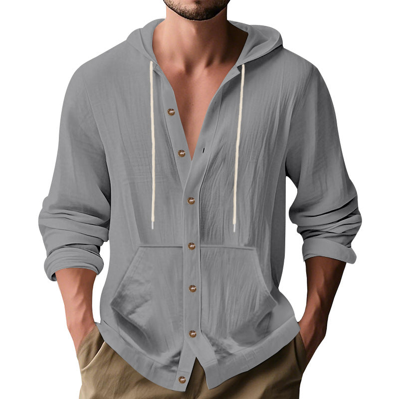 Herren Kapuzenshirt mit Knopfleiste und praktischen Taschen Heidi-Mode