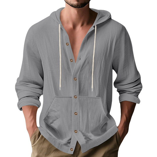 Herren Kapuzenshirt mit Knopfleiste und praktischen Taschen Heidi-Mode