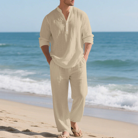 Herren entspannendes Langarm-Hemd & Freizeithose Set Heidi-Mode