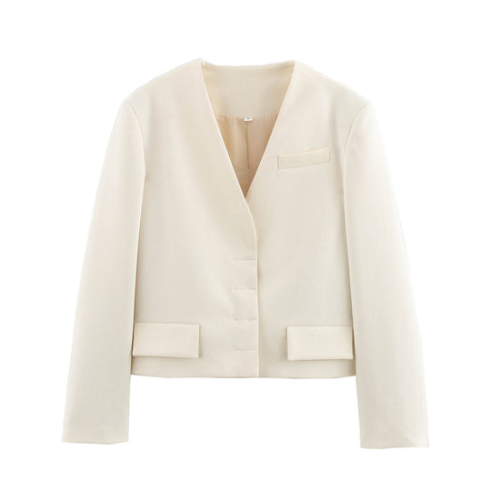 Damen elegante Bouclejacke mit zeitgemäßem Schnitt und integrierten Taschen Heidi-Mode