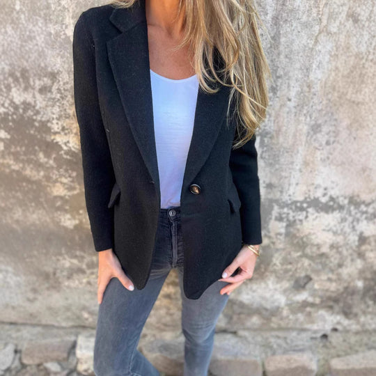 Damen elegante Wolljacke mit doppeltem Knopf Heidi-Mode