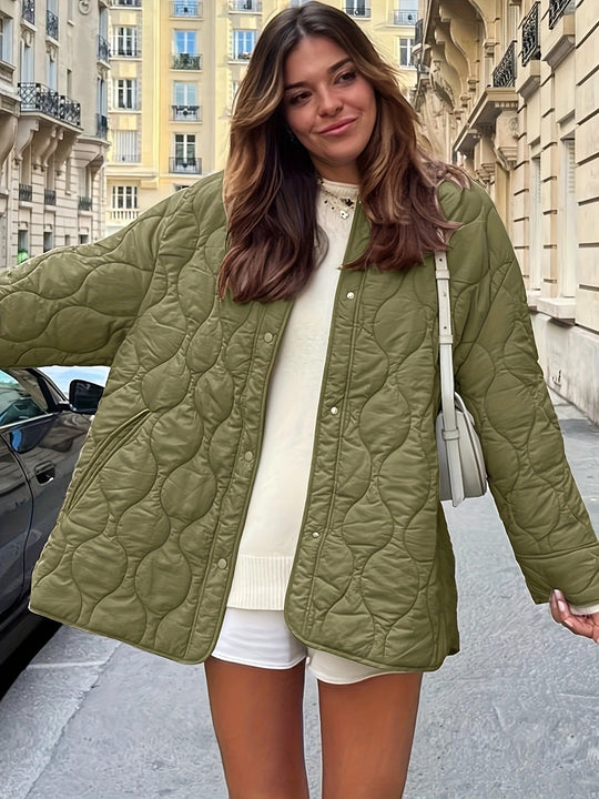 Damen Steppjacke mit großen Taschen und Rundhalsausschnitt Heidi-Mode