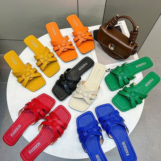 Damen Flache Riemchen-Sandalen mit geflochtenem Riemendesign und komfortabler Innensohle Heidi-Mode