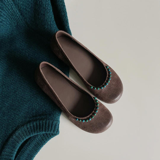 Damen Elegante Flache Ballerinaschuhe mit Dekorativem Verziertem Akzent Heidi-Mode