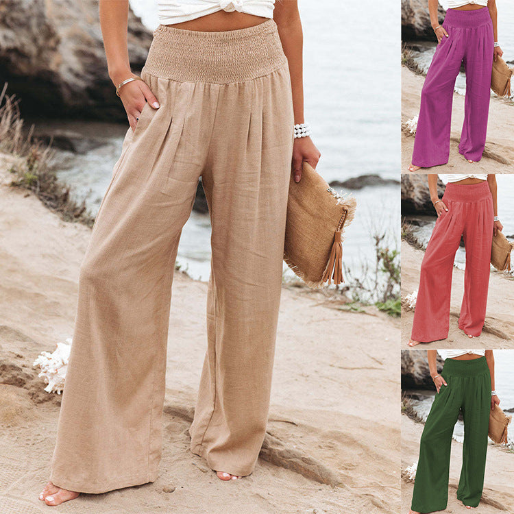Damen Weit geschnittene Sommerhose mit elastischem Bund und eleganten Falten Heidi-Mode