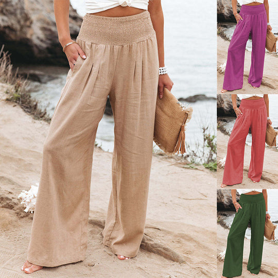 Damen Weit geschnittene Sommerhose mit elastischem Bund und eleganten Falten Heidi-Mode