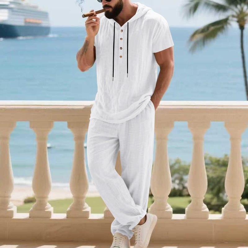 Herren komfortables Freizeit-Set mit modischem Henley-Oberteil und lockeren Hosen Heidi-Mode