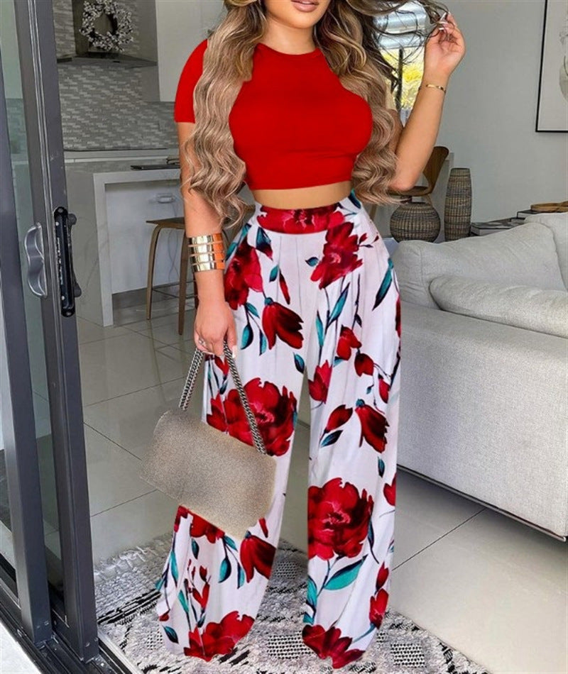 Damen kombiniertes Set mit lässigem cropped Oberteil und weit geschnittener Hose Heidi-Mode