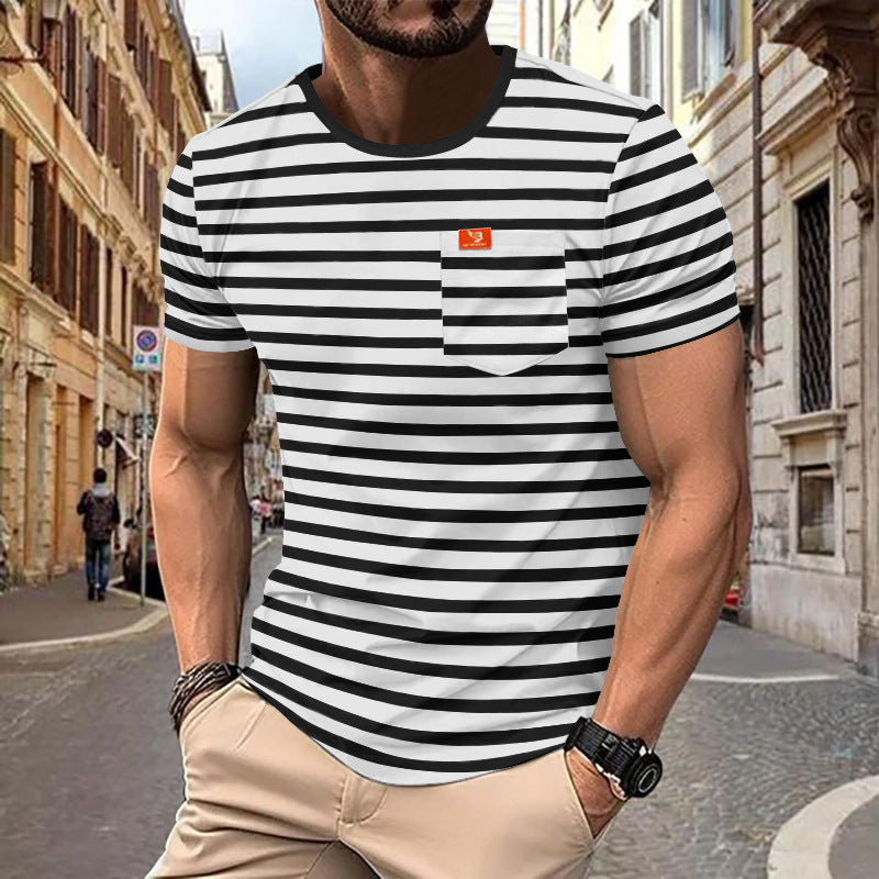Herren gemustertes T-Shirt mit Brusttasche Heidi-Mode