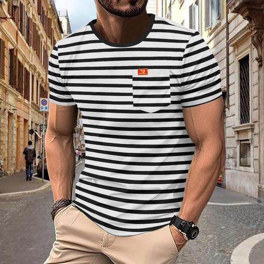 Herren gemustertes T-Shirt mit Brusttasche Heidi-Mode