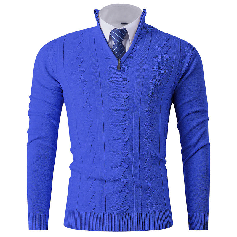 Herren eleganter Stehkragenpullover mit strukturiertem Zipper Heidi-Mode