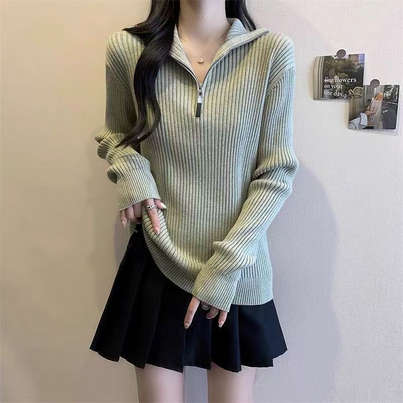 Damen Pullover mit Stehkragen und Reißverschluss Heidi-Mode