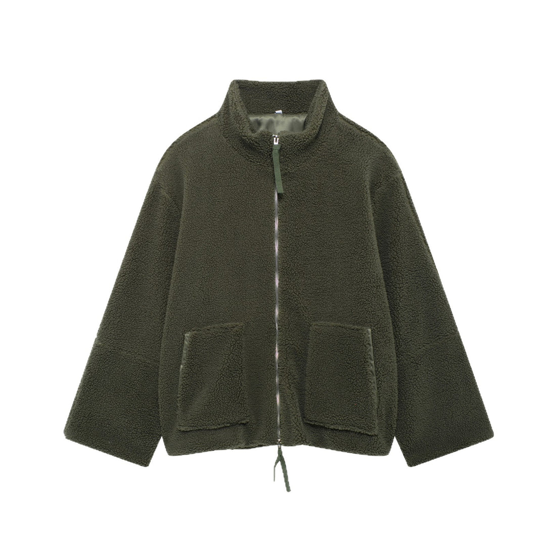 Damen Kuschelige Fleecejacke mit hohe Kragen und praktischen Taschen Heidi-Mode