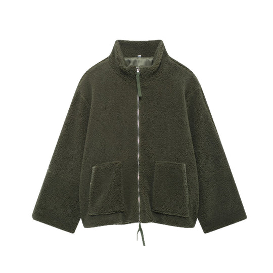 Damen Kuschelige Fleecejacke mit hohe Kragen und praktischen Taschen Heidi-Mode