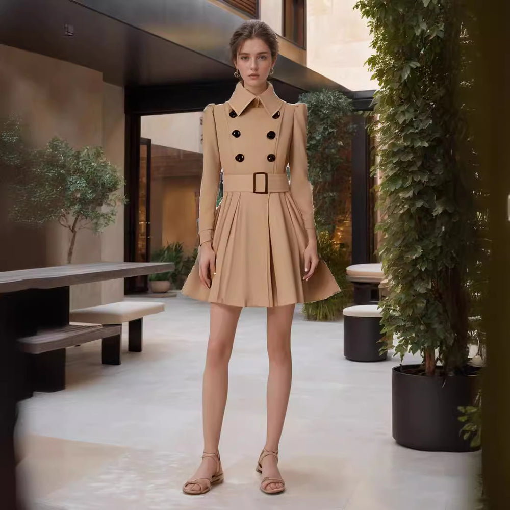 Damen eleganter Trenchcoat mit ausgestelltem Schnitt und französischem Kragen Heidi-Mode