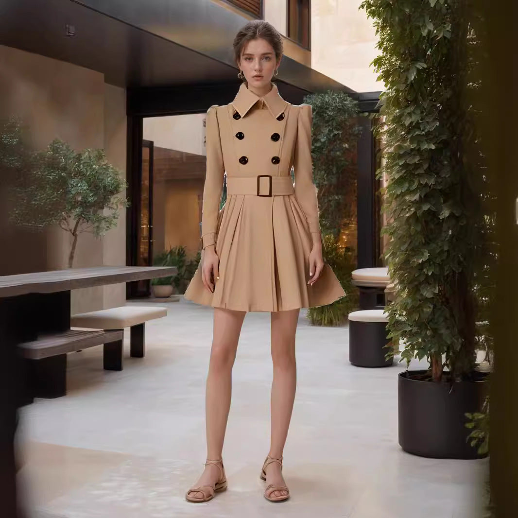 Damen eleganter Trenchcoat mit ausgestelltem Schnitt und französischem Kragen Heidi-Mode