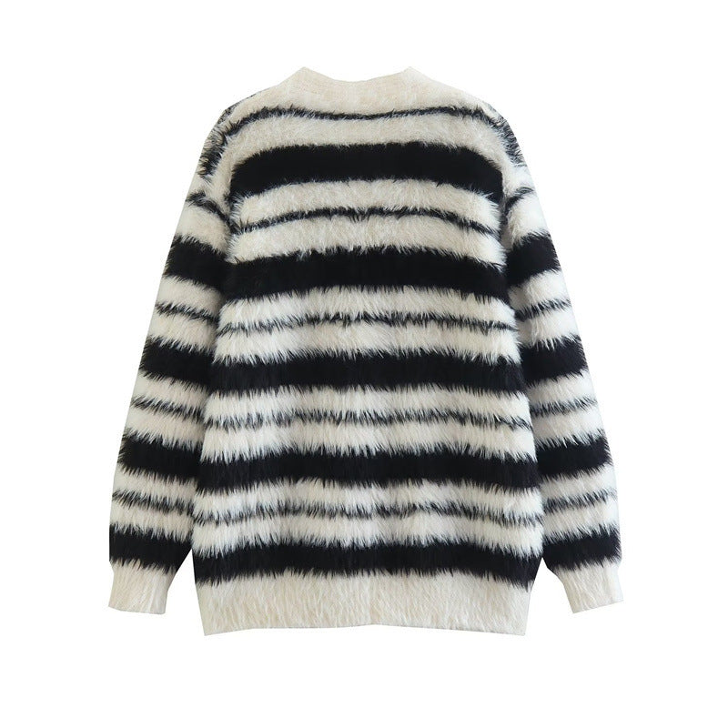Damen Gemütlicher Strickcardigan mit modernem Streifenmuster und weichem Material Heidi-Mode