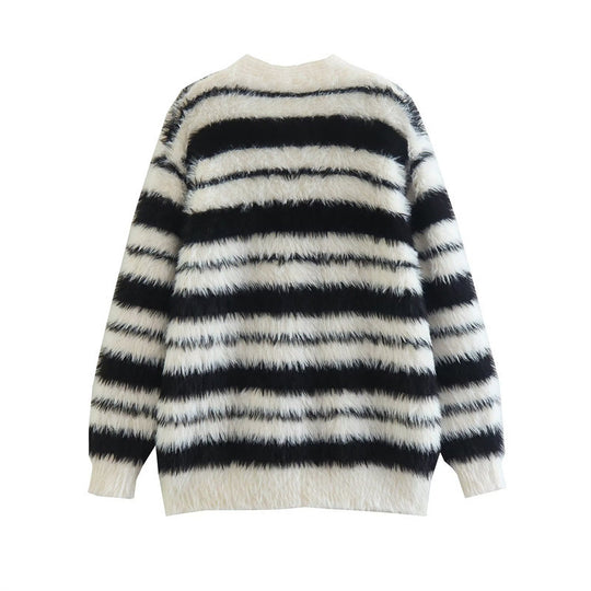 Damen Gemütlicher Strickcardigan mit modernem Streifenmuster und weichem Material Heidi-Mode