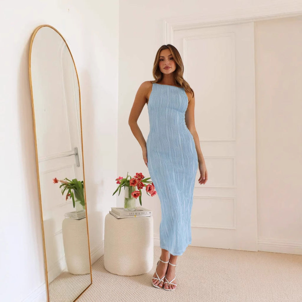 Damen Langarm Maxikleid mit elegantem Rippstrickmuster und körpernahem Schnitt Heidi-Mode